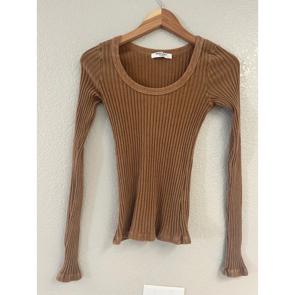 Project Social T Brown Whats the Scoop Long Sleeve Top Medium 10850-A2A